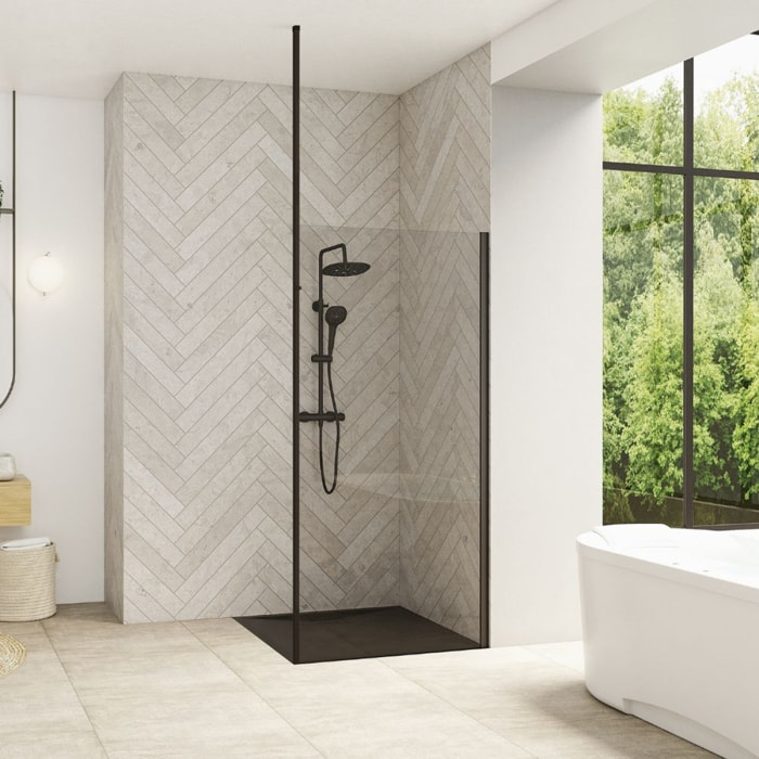 KINEDO Paroi de douche fixe Smart Design solo avec mât 200 x 140 noir mat