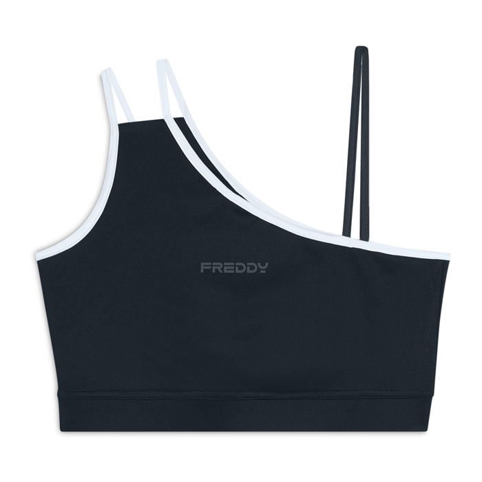 Reggiseno sportivo monospalla con dettagli contrasto