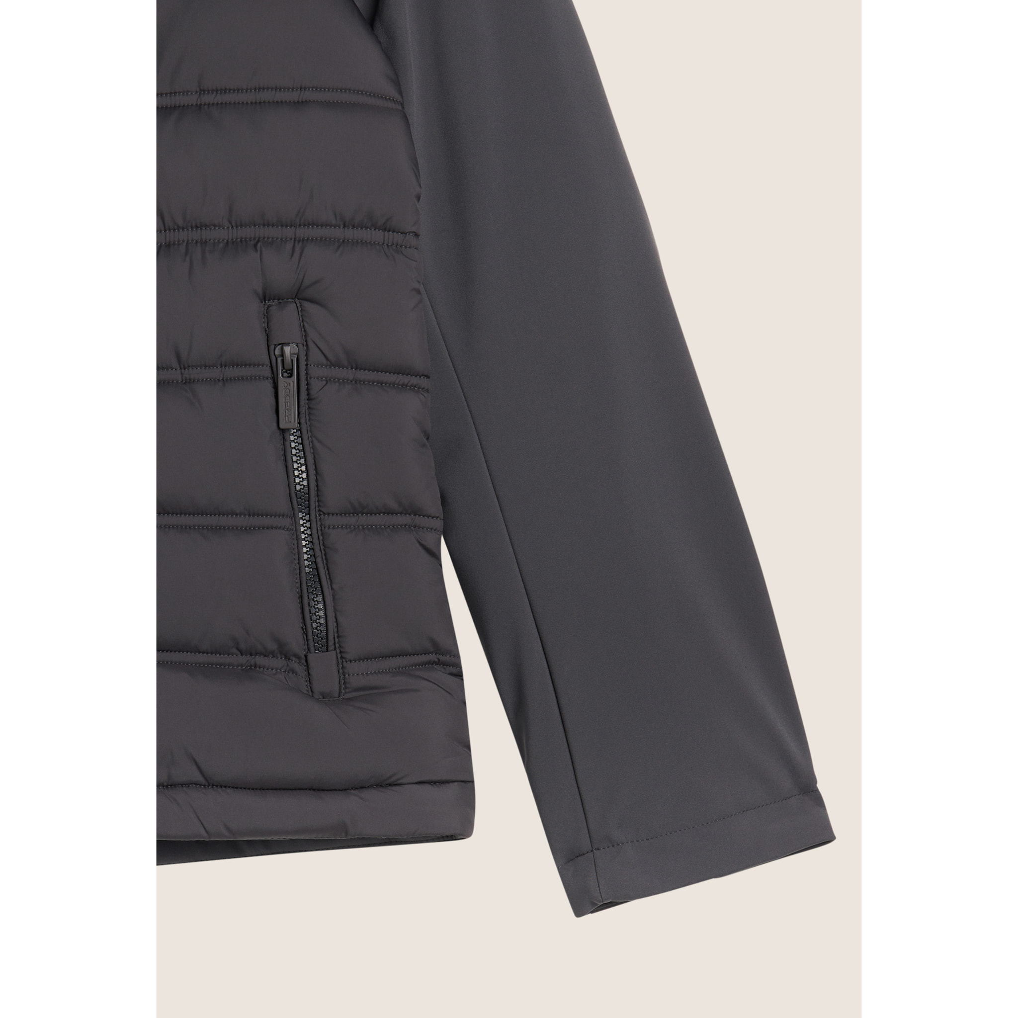 Giacca imbottita con cappuccio e inserti lisci