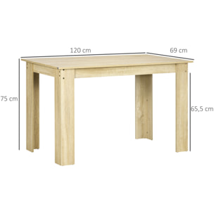 Mesa de Comedor para 4-6 Personas Mesa de Cocina Rectangular Estilo Moderno con Tablero de Melamina de Madera Carga 50 kg 120x69x75 cm Roble