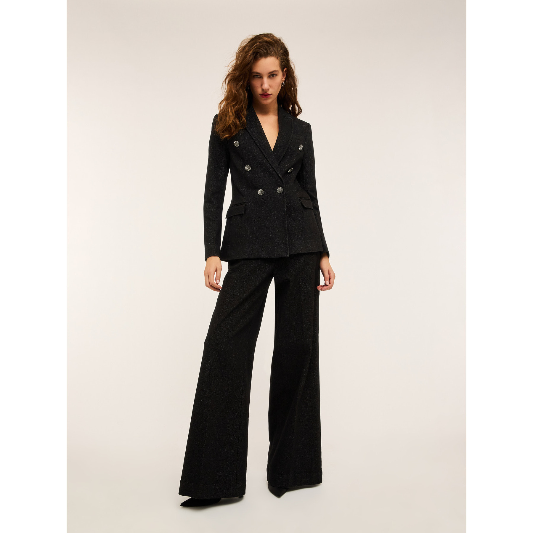 Motivi - Blazer de doble botonadura en denim lúrex - Negro