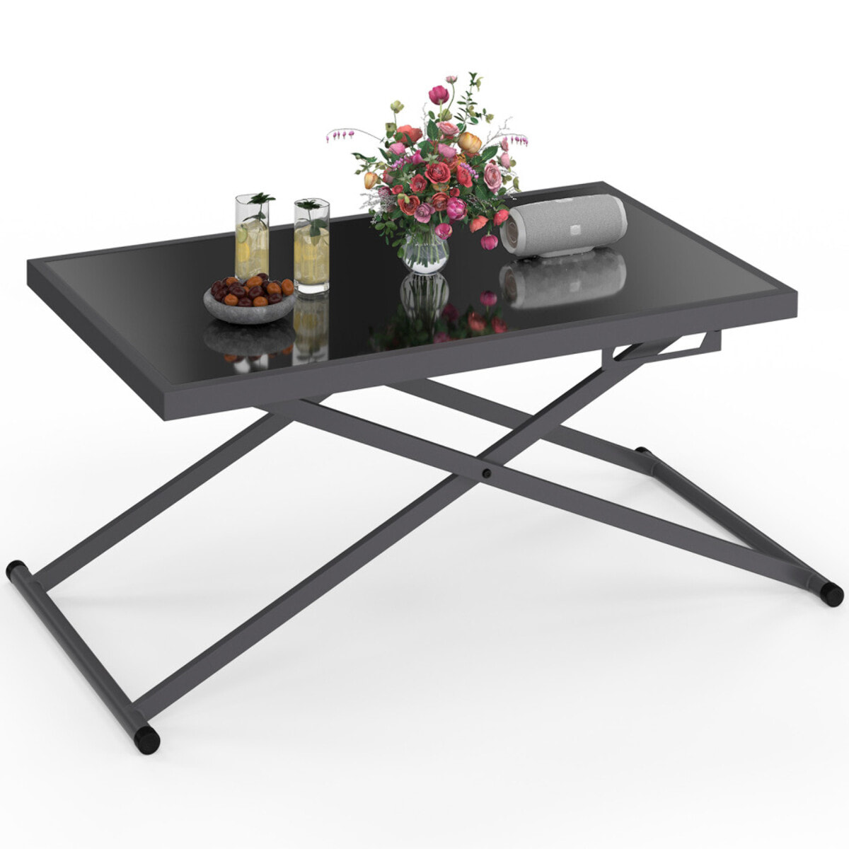 Table de jardin relevable Oleg 100cm verre trempé gris