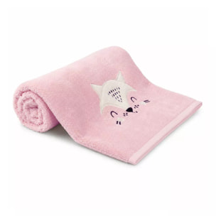 Serviette eponge enfant pur coton 500 g/m² brodé rose Petite renarde rose