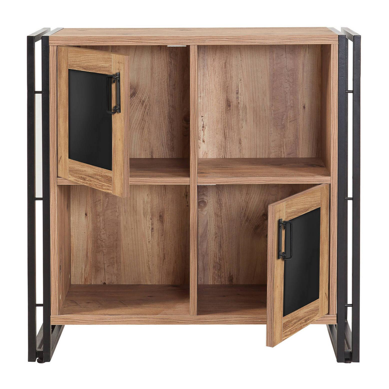 Credenza Dpilon, Buffet da soggiorno, Madia da salotto, Dispensa da cucina, 89x35h89 cm, Quercia e Nero