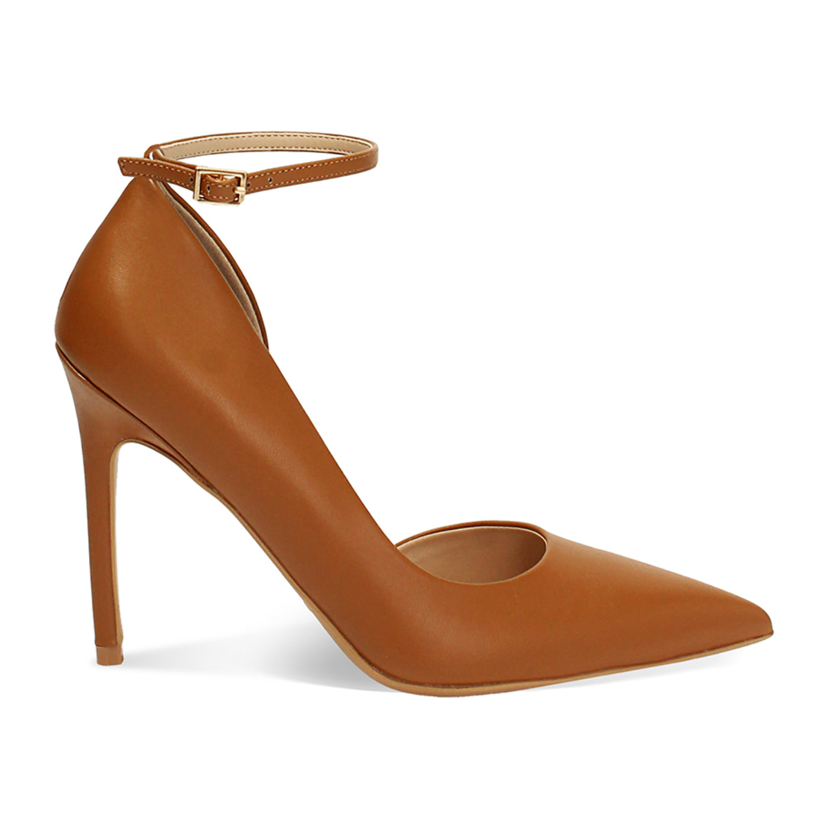 Décolleté donna cognac con cinturino, tacco 11 cm