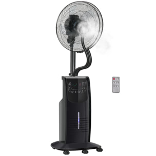 Ventilador de Pie Oscilante con Nebulizador 90W con Control Remoto 5 Aspas Tanque de Agua 3,1 L 3 Velocidades Temporizador y Ruedas 44,5x44,5x135 cm Negro