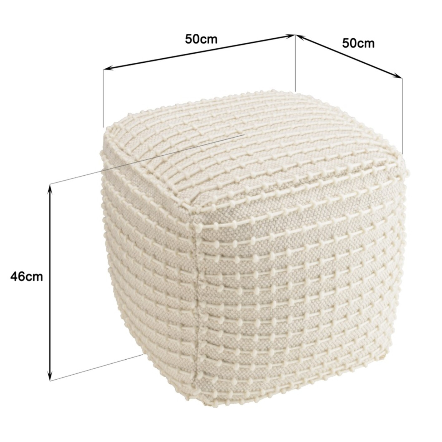 SACHA - Pouf carré en laine texturée couleur ivoire