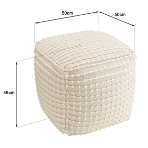SACHA - Pouf carré en laine texturée couleur ivoire