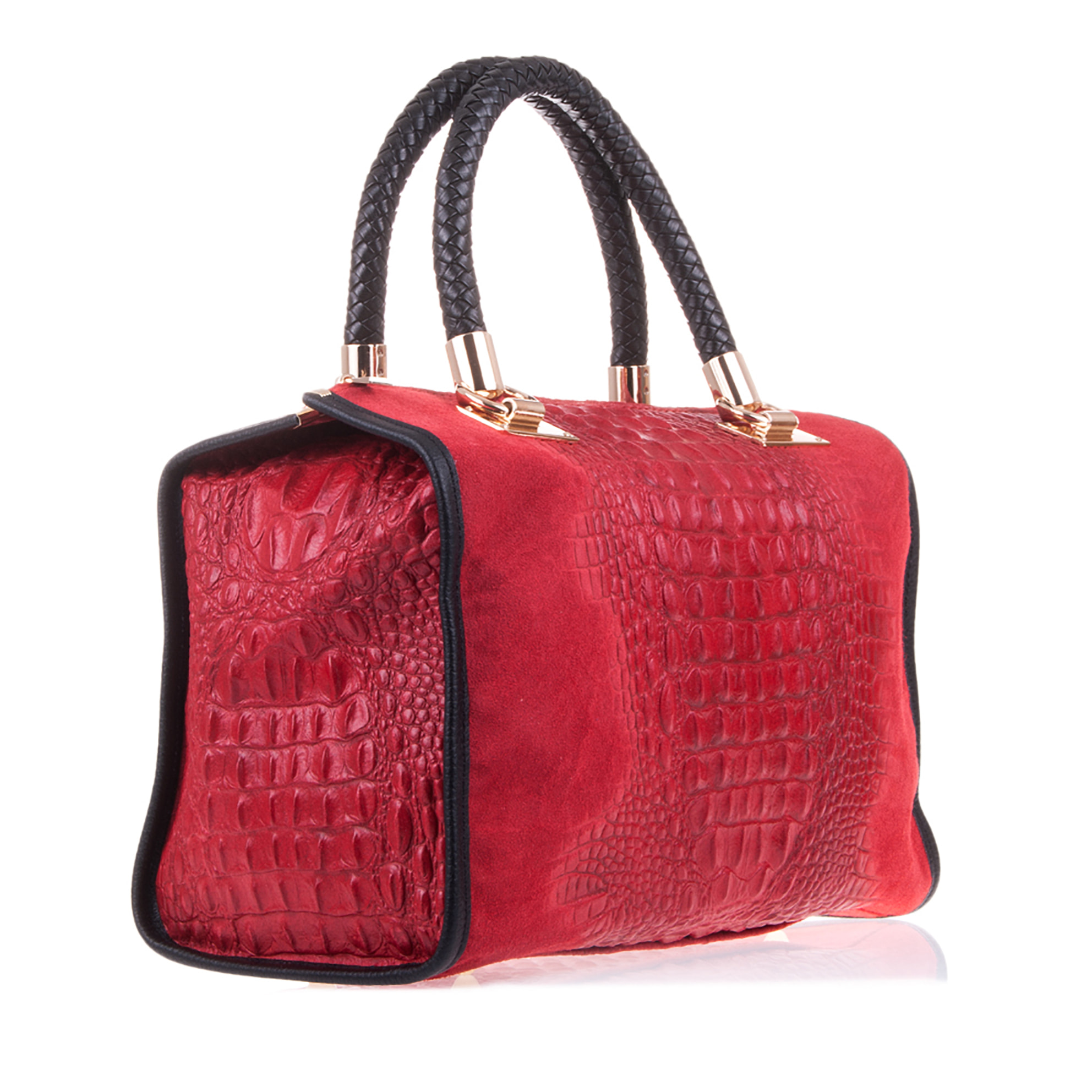 Borsa Tote da Donna Anacapri. Vera Pelle Scamosciata Incisione Coccodrillo Made in Italy 30x15x22 Cm. colore rosso