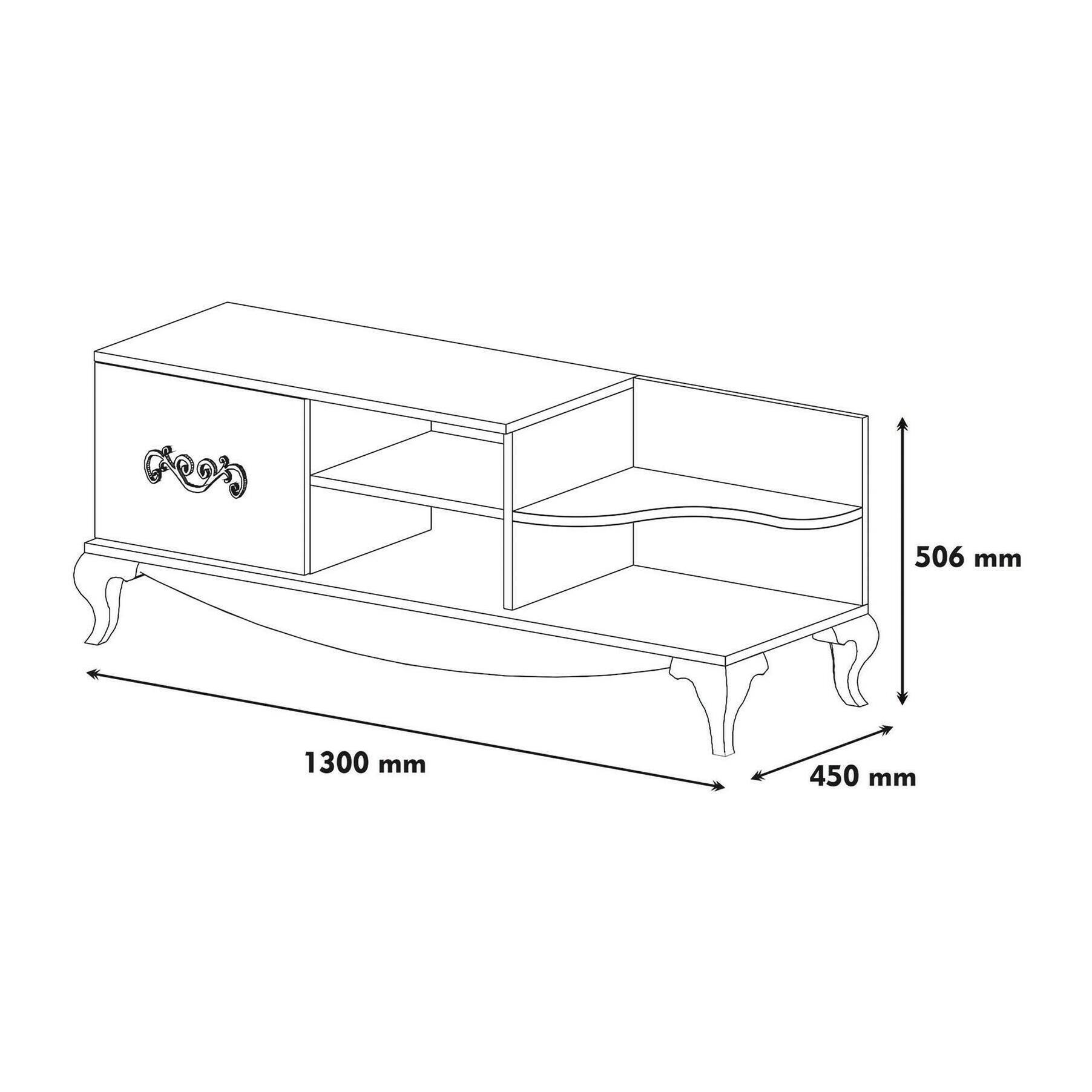 Mobile porta TV Dporrin, Credenza da soggiorno, Armadio basso per TV, Base parete attrezzata, 130x45h51 cm, Noce e Bianco