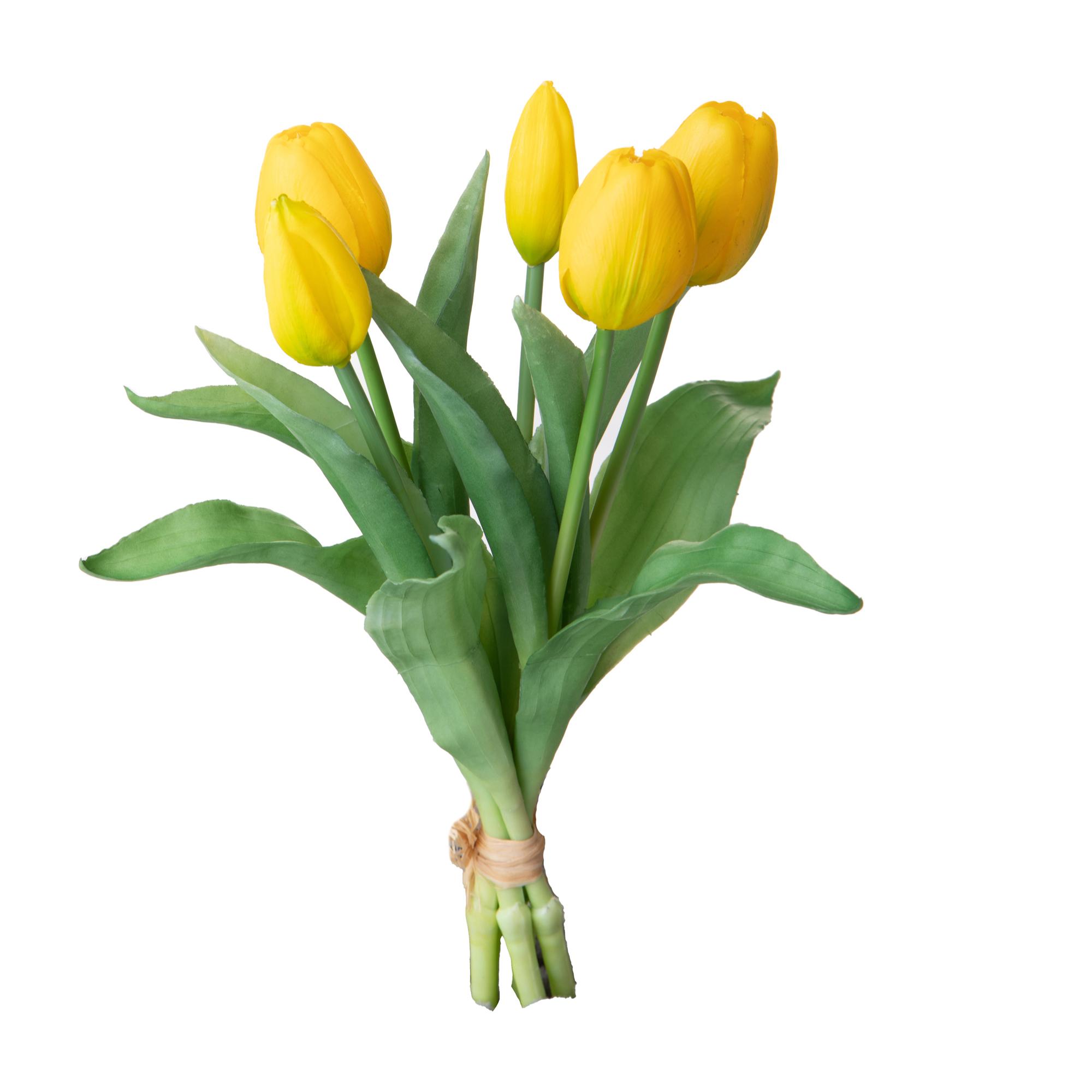 Tulipano Per 5 Fiori 43 Cm - Pezzi 4 - 20X43X20cm - Colore: Giallo - Bianchi Dino - Fiori Artificiali