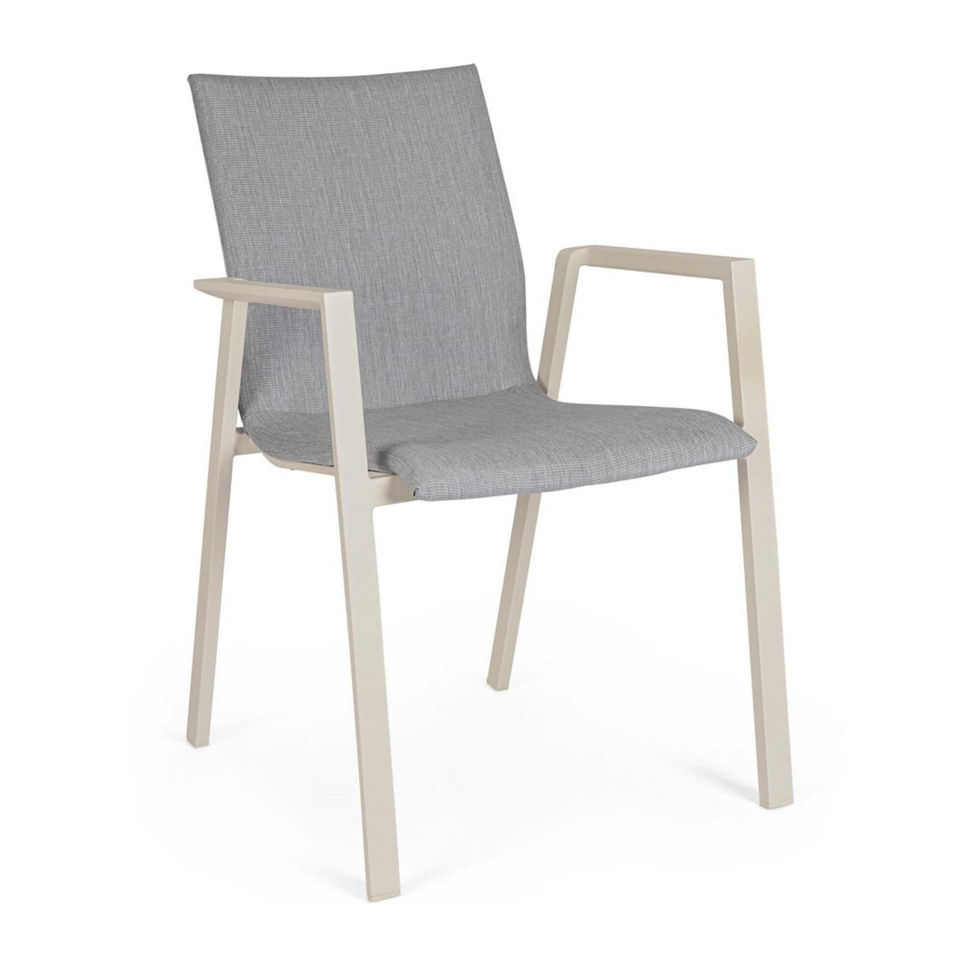 Set 4 sedie da giardino HARO in tessuto grigio chiaro e struttura in alluminio beige