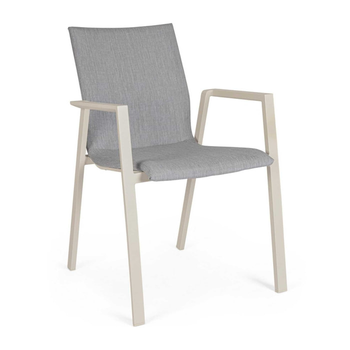 Set 4 sedie da giardino HARO in tessuto grigio chiaro e struttura in alluminio beige
