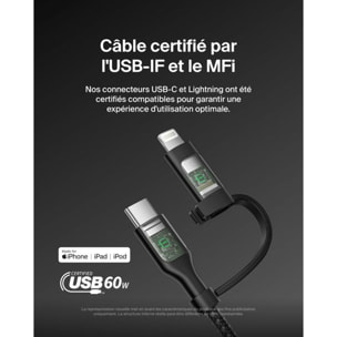Adaptateur USB BELKIN 2-en-1 USB-C et Lightning 1m50 noi