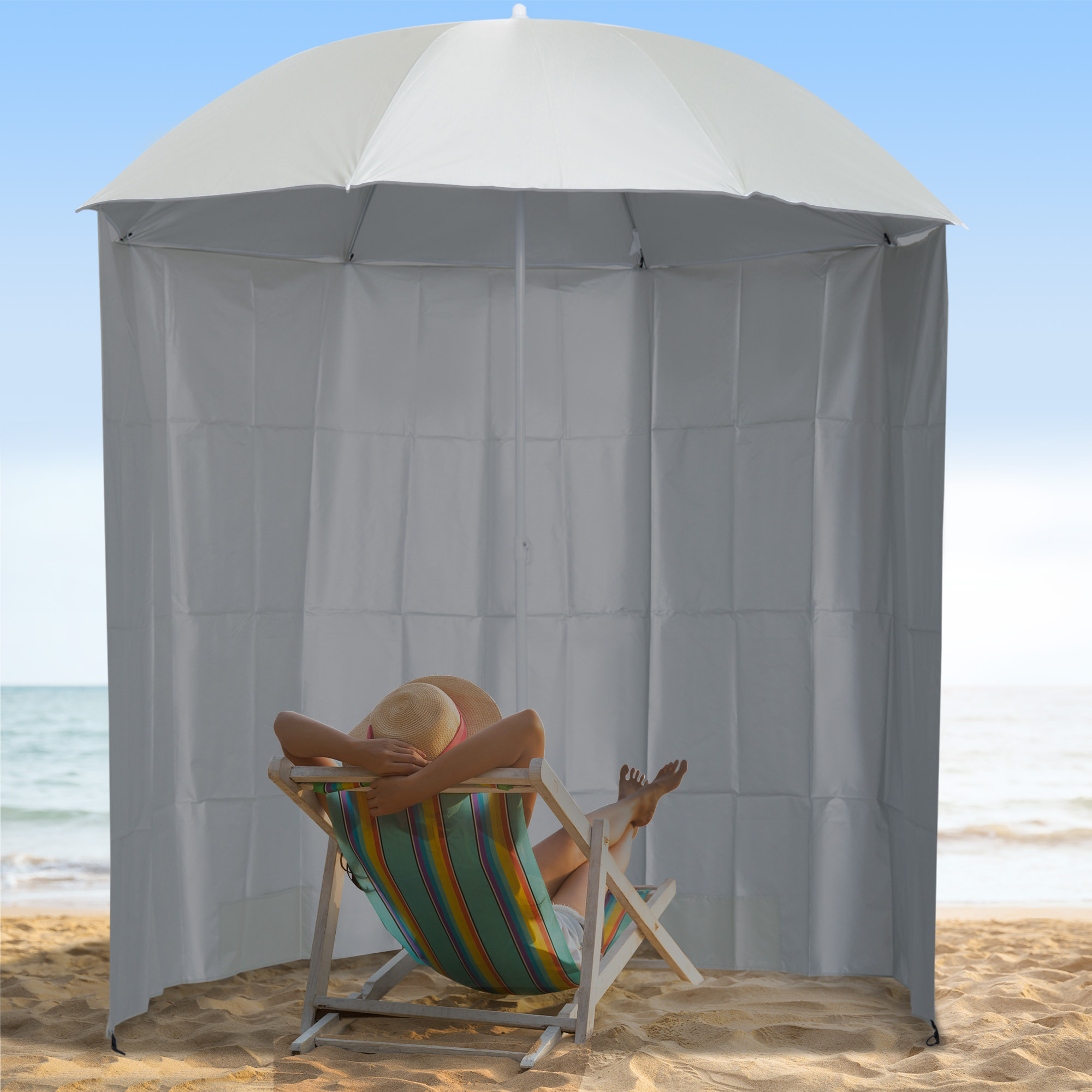 Parasol de plage Ø 2,2 x 2,2H cm protection UPF 50 + sac transport, sardines et lestage intégrés crème