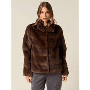 Oltre - Chaqueta corta efecto peluche - Marrón