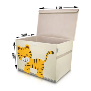 Boîte de rangement en tissu pour enfant grand modèle "Tigre" avec couvercle Lifeney