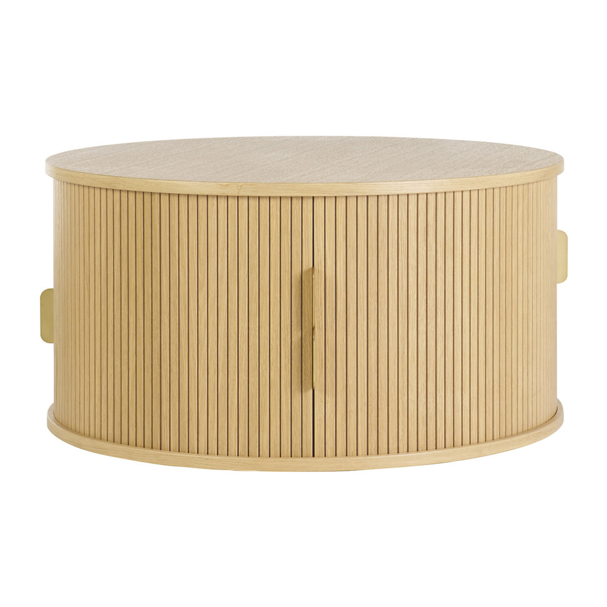 Table basse ronde finition bois clair chêne 2 portes coulissantes D80 cm EPIC