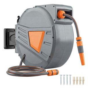 Enrollador de Manguera para Jardín 30+2 m con Boquilla de 2 Modos, Carrete de Manguera de Jardín de Pared con Bloqueo Automático y Retracción Controlada, Soporte Orientable 180°, Naranja