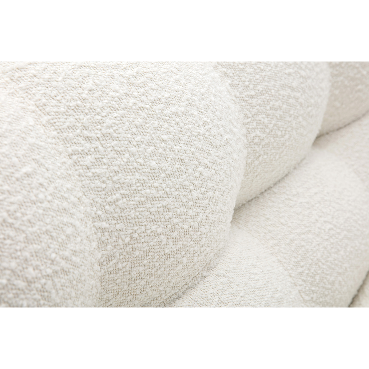 Canapé convertible scandinave 3 places en tissu effet laine bouclée blanc et bois clair YUMI