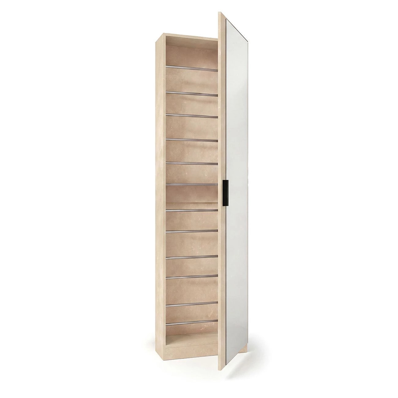 Zapatero alto de 1 puerta con espejo en microcemento beige 180x50 cm Roma Microcemento Beige