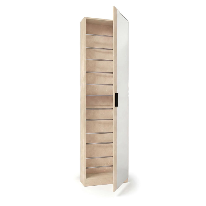 Zapatero alto de 1 puerta con espejo en microcemento beige 180x50 cm Roma Microcemento Beige