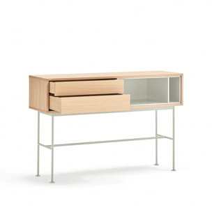 Consola Yoko 2 cajones roble y crema