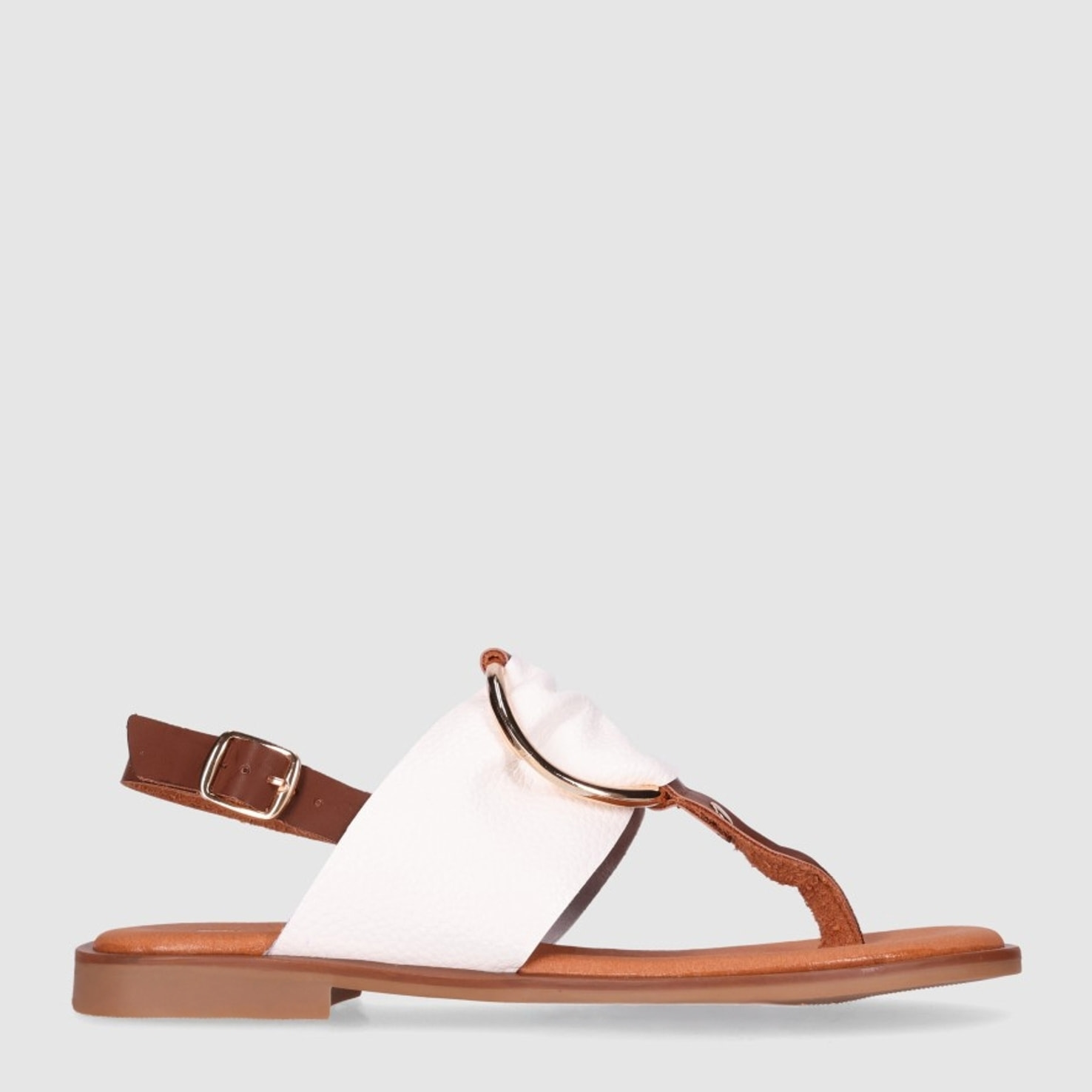 Sandalias de Piel - Blanco - Tacón: 1 cm