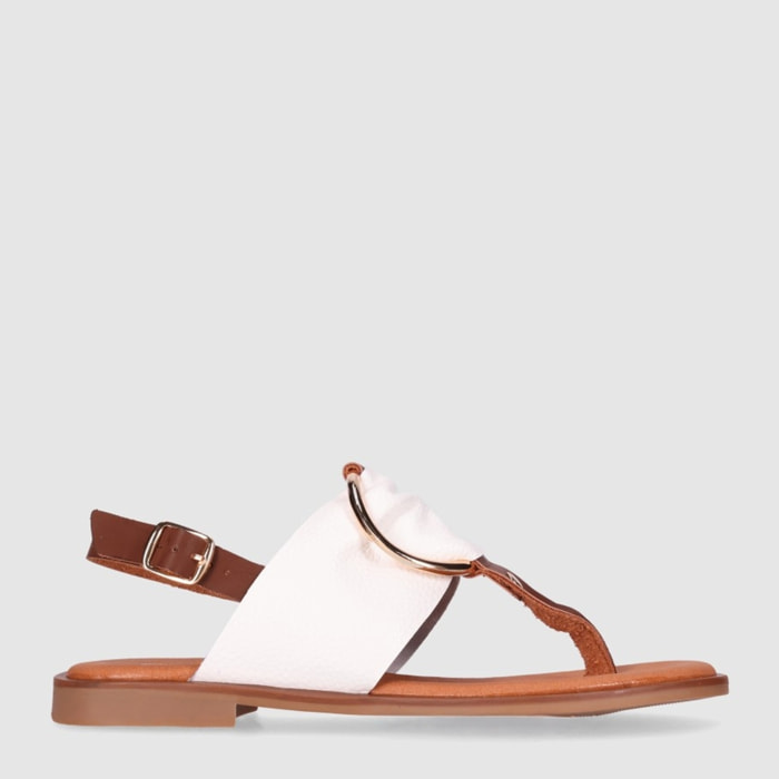 Sandalias de Piel - Blanco - Tacón: 1 cm