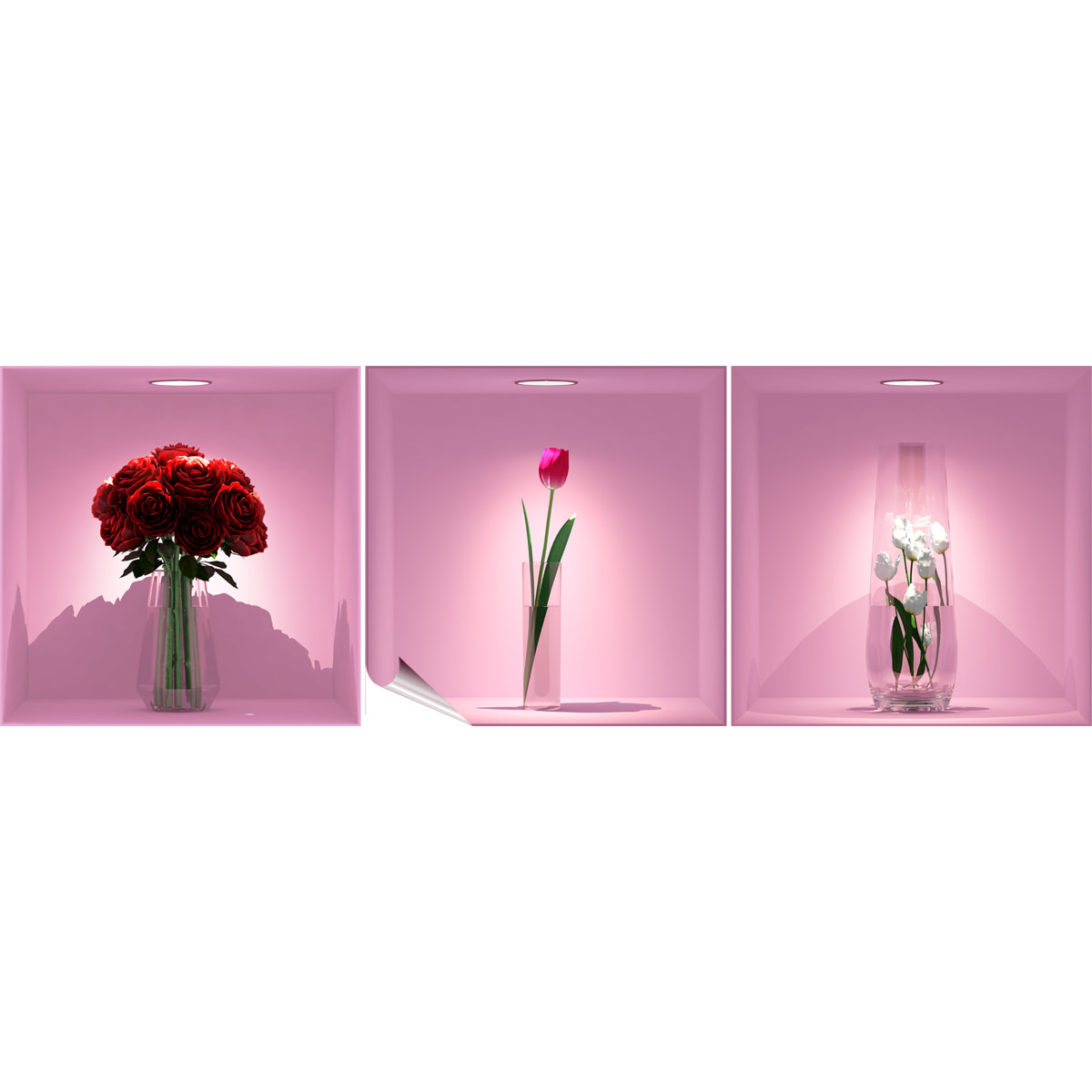 Stickers muraux 3D | Sticker Mural Autocollant effet 3D Bouquet de roses rouges - Stickers adhésifs 3D Chambre Salon Trompe l'oeil