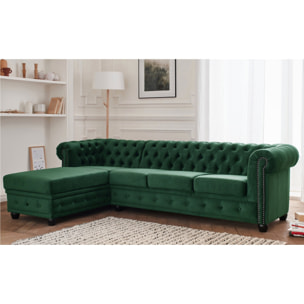 William - canapé Chesterfield d'angle gauche - 4 places - en velours - Vert