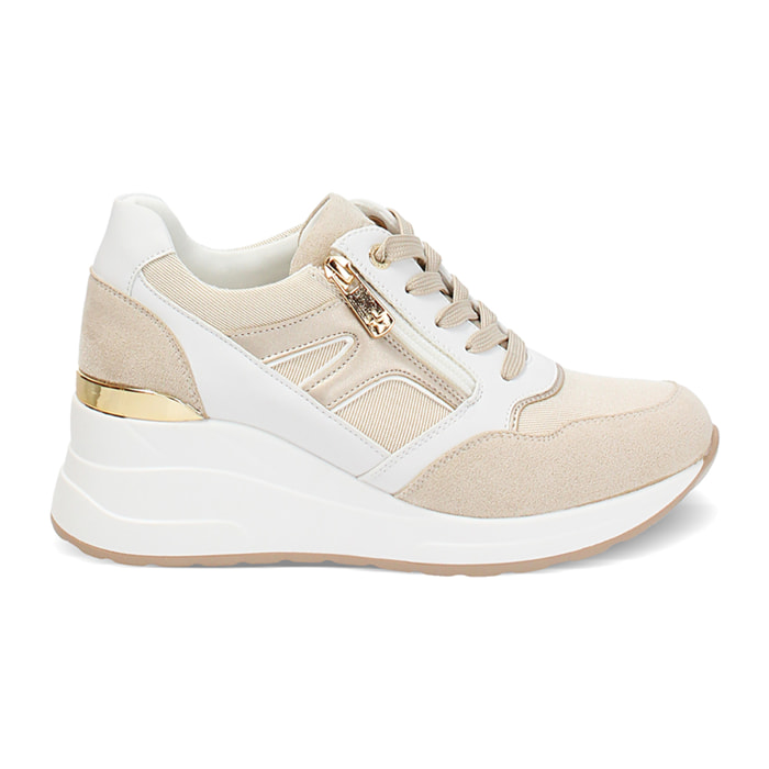 Sneakers donna beige in tessuto