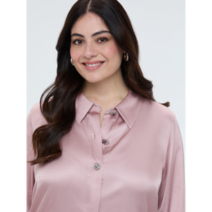 Fiorella Rubino - Camicia in raso con bottoni gioiello - Rosa