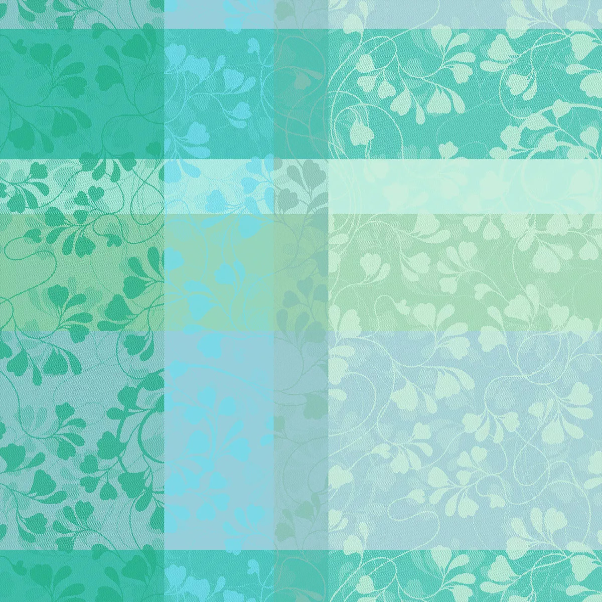Serviette pur coton motif jacquard bleu vert Mille feuillages turquoise