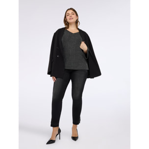 Fiorella Rubino - T-shirt in jersey laminato con scollo a V - Nero