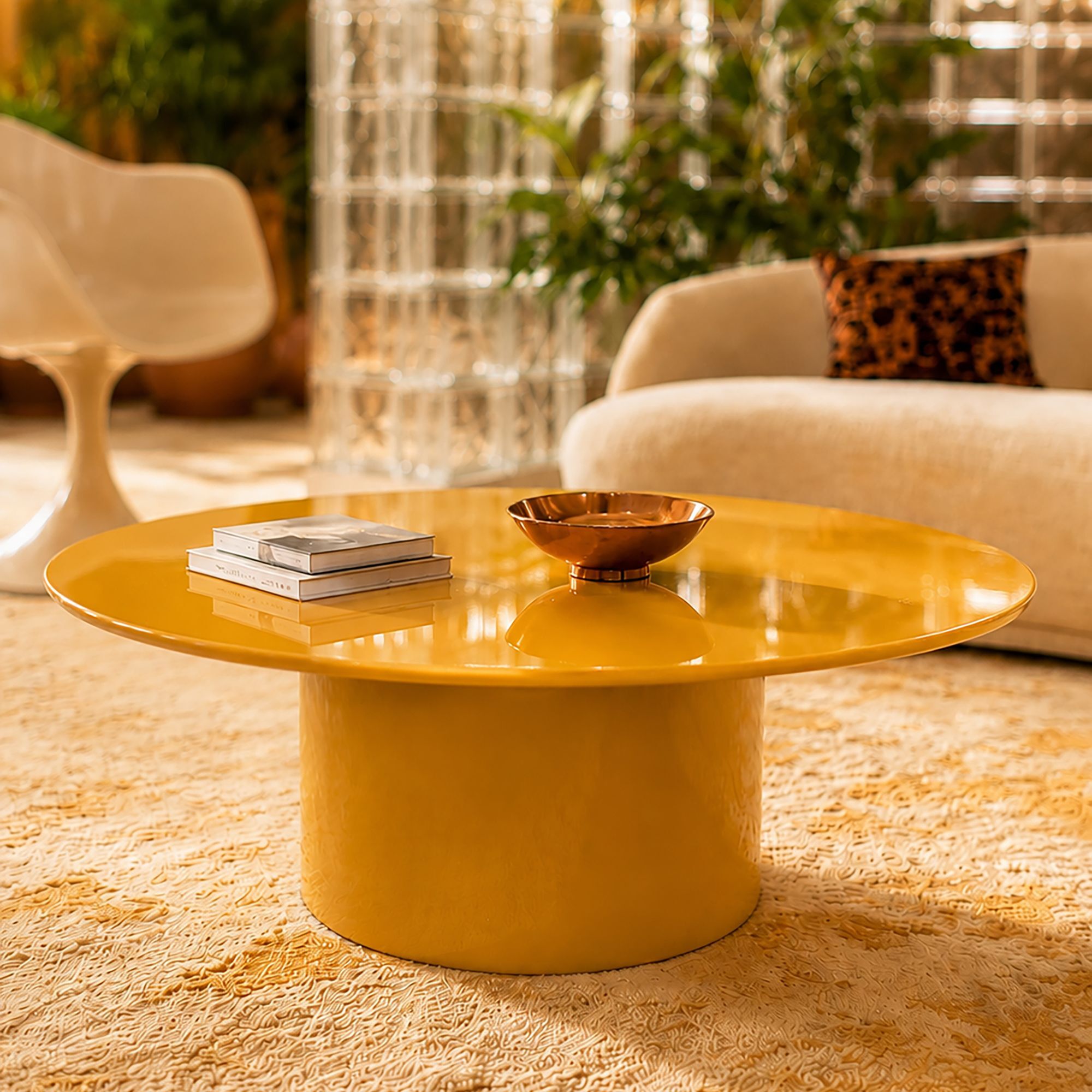 Table basse ronde en verre ocre  ELOA