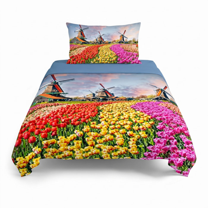 Completo lenzuola singolo in cotone con stampa alta qualità, set letto con lenzuolo sopra, sotto con angoli e federa, morbido e traspirante per pelli sensibili, resistente ai lavaggi, colori brillanti nel tempo, certificato OEKO-TEX, comfort quotidiano