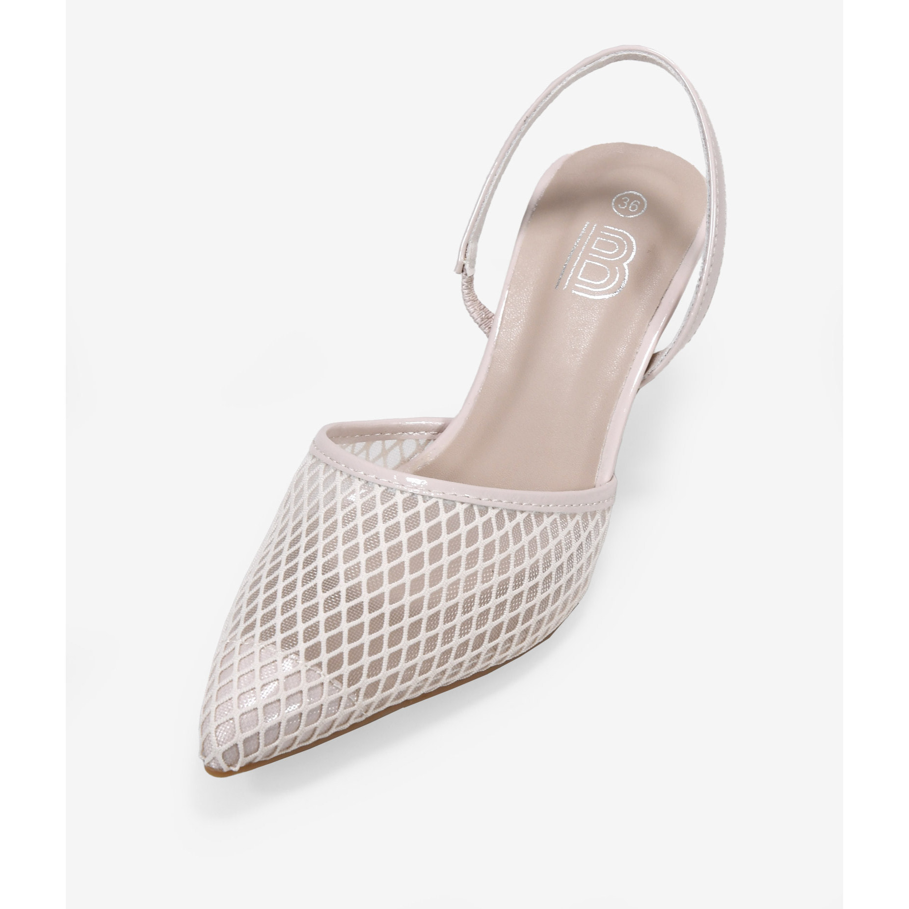 Zapatos de tacón beige destalonados de malla