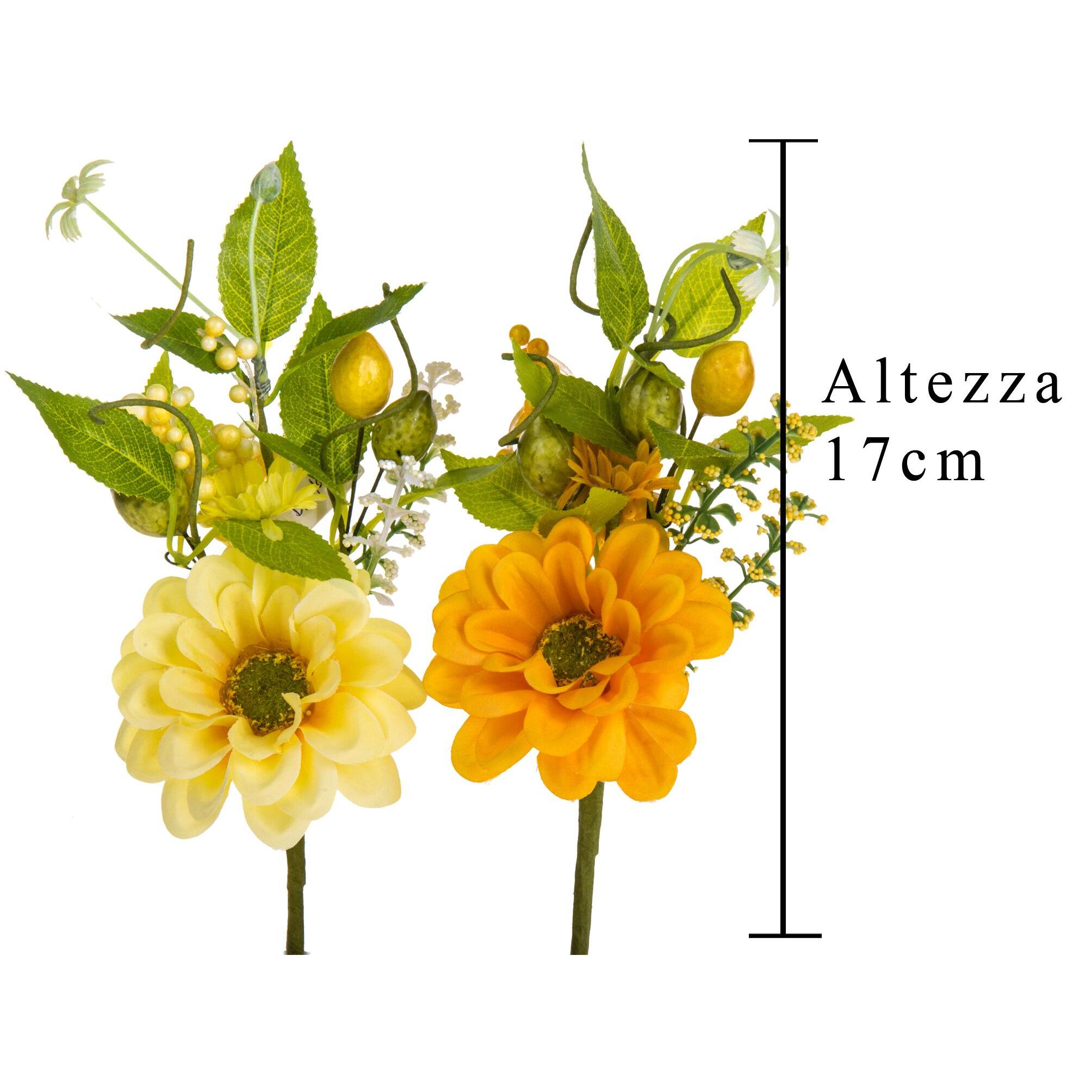 Pick Margherita Con Limoni. Altezza 17 Cm - Pezzi 12 - 10X17X10cm - Colore: Giallo - Bianchi Dino - Fiori Artificiali