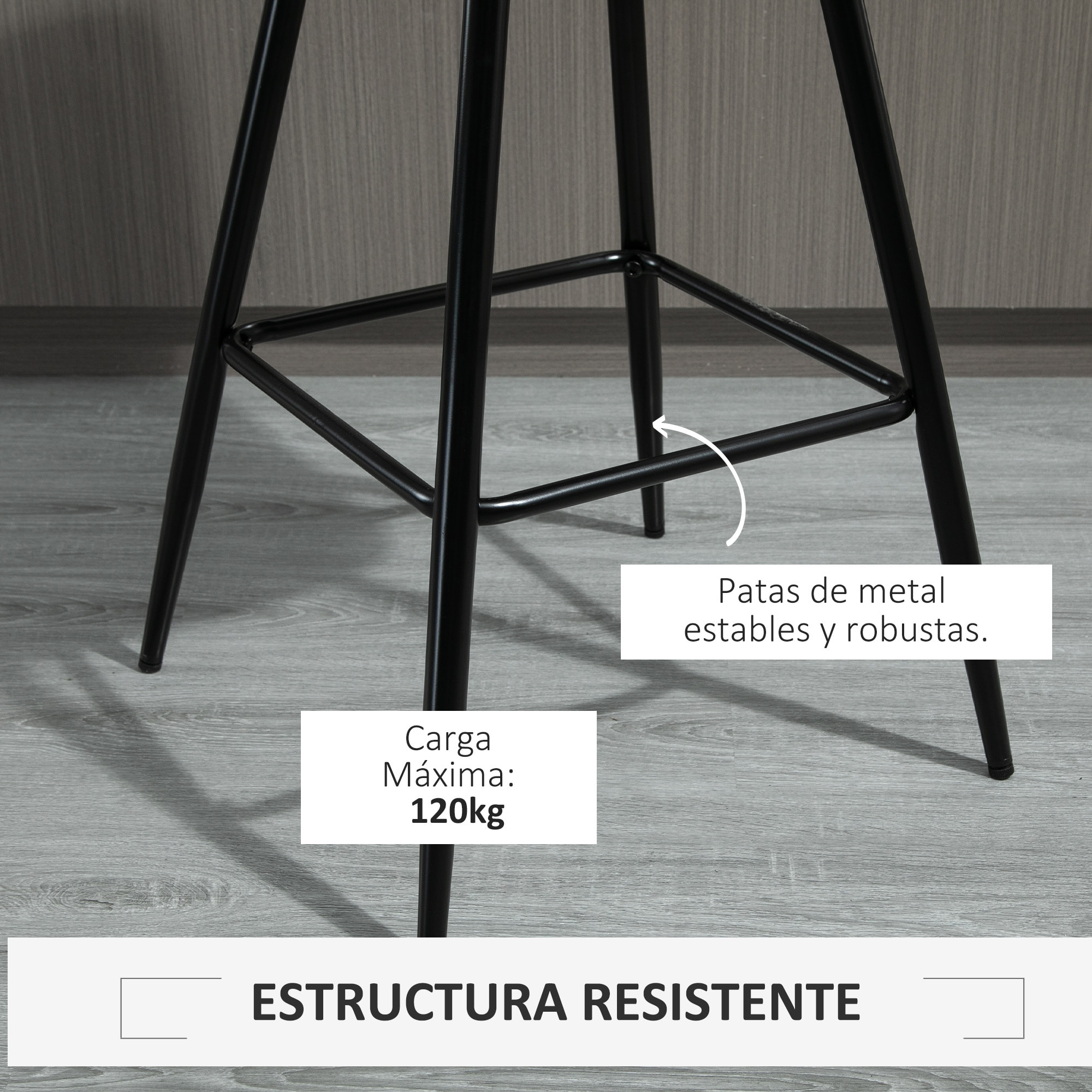 Conjunto de 2 Taburetes Altos de Cocina Sillas Altas de Cocina con Respaldo y Reposapiés Carga 120 kg para Bar Salón Comedor Gris