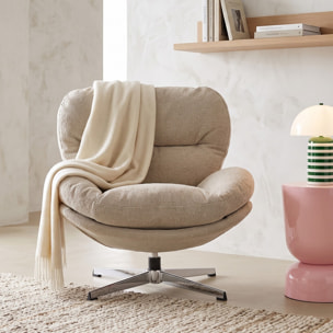 Fauteuil pivotant en tissu bouclé et piètement chromé - OLI