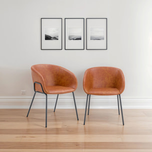 Lot de 2 chaises en simili cognac ANDRÉ
