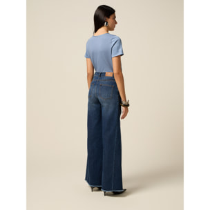 Oltre - Jeans a palazzo con patch gioiello - Blu