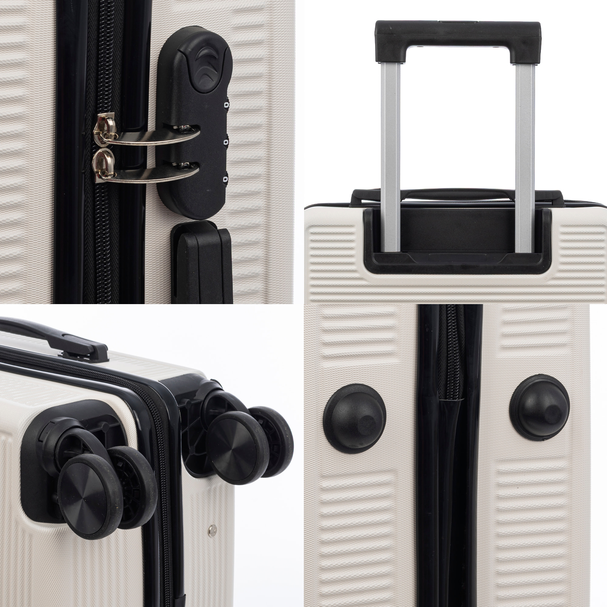 Juego de 3 maletas Trolley, en material ligero ABS de alta resistencia. Cerradura numérica y 4 ruedas dobles extraíbles y giratorias 360°.
