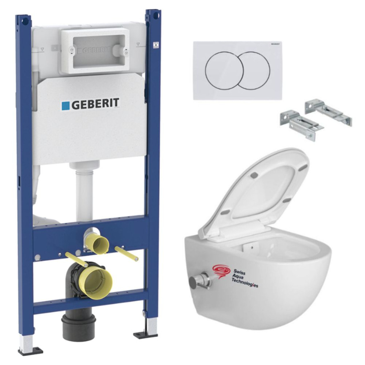 Pack WC Bati-support Geberit Duofix  + WC sans bride SAT Infinitio avec fonction bidet thermostatique + Abattant softclose + Pla