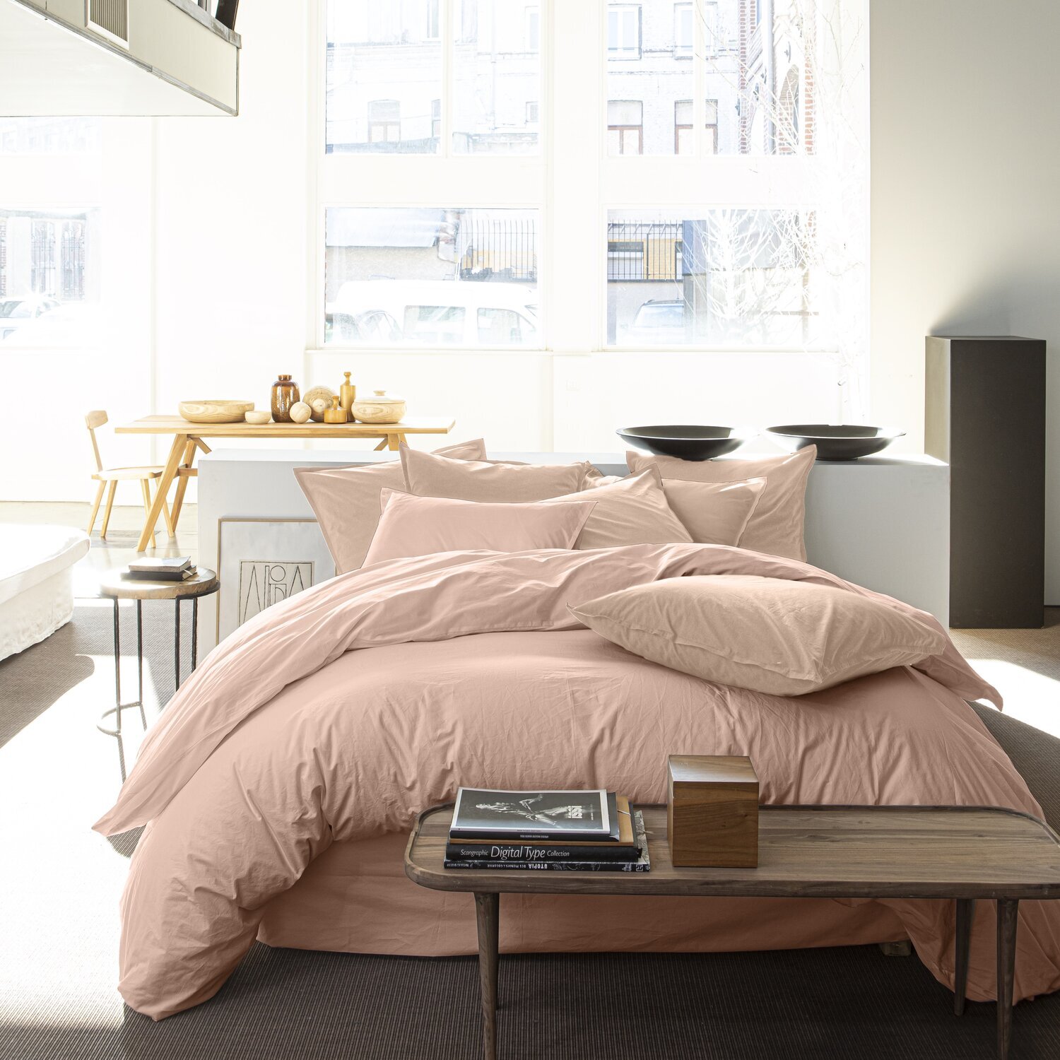 Housse de couette 100% percale coton lavé 80fils rose