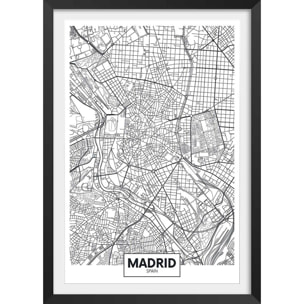Affiche graphique madrid spain Affiche + cadre en bois - Noir