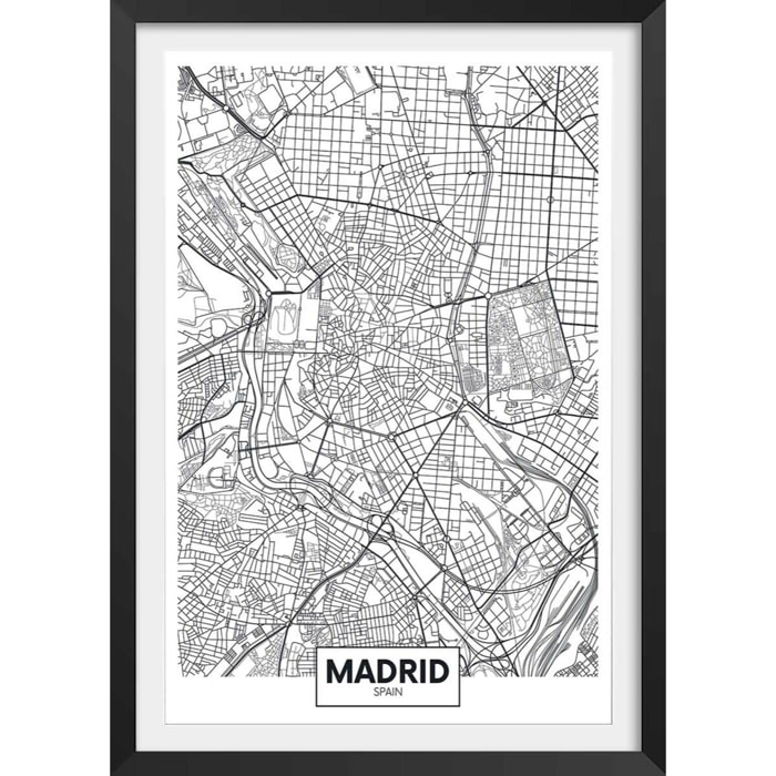 Affiche graphique madrid spain Affiche + cadre en bois - Noir