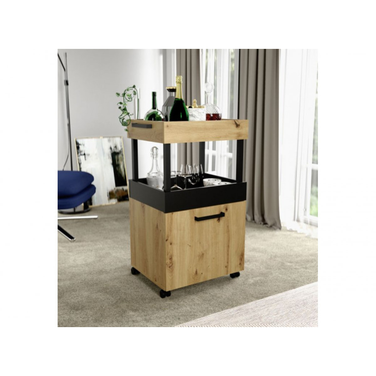 Bout de canapé à roulettes avec rangements intégré en bois - 2 modèles - BAR