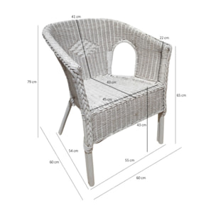 Fauteuil en rotin blanc tressé avec accoudoirs, pour jardin et intérieur - VIVIA